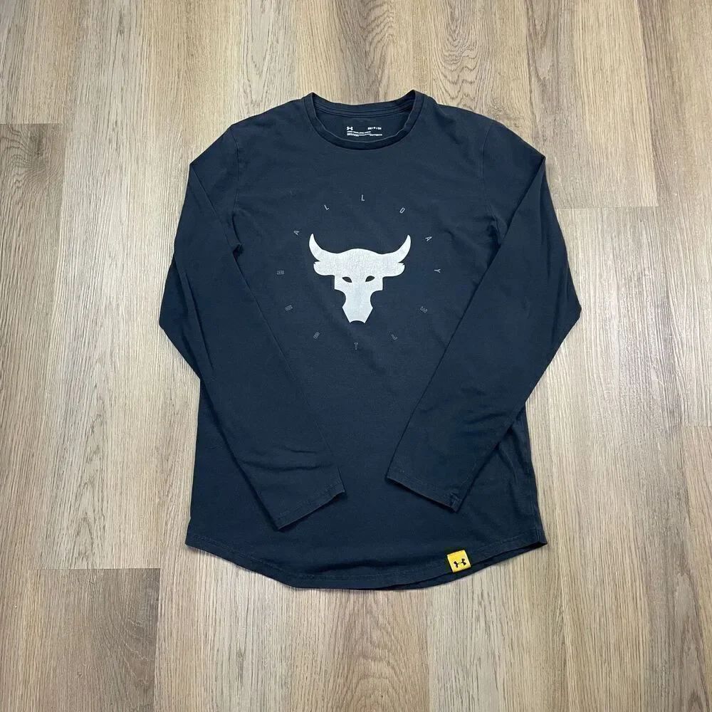 Under Armour Shirt Mens Small Black Project Rock Gym Training Long Sleeve